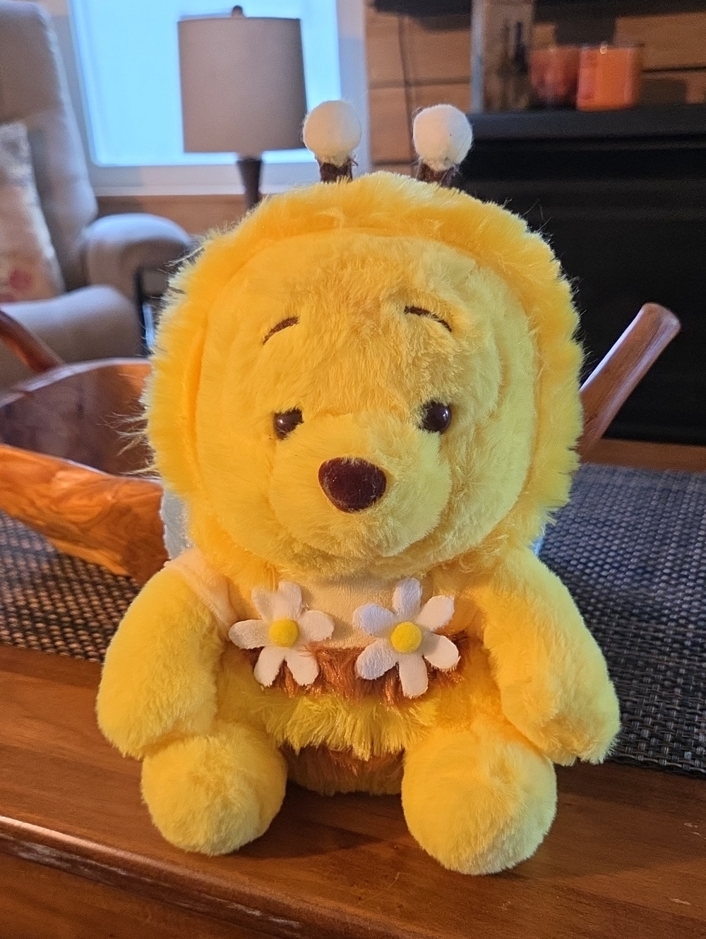 Disney Yellow Bee Winnie the Pooh Plush with White Daisy Accents